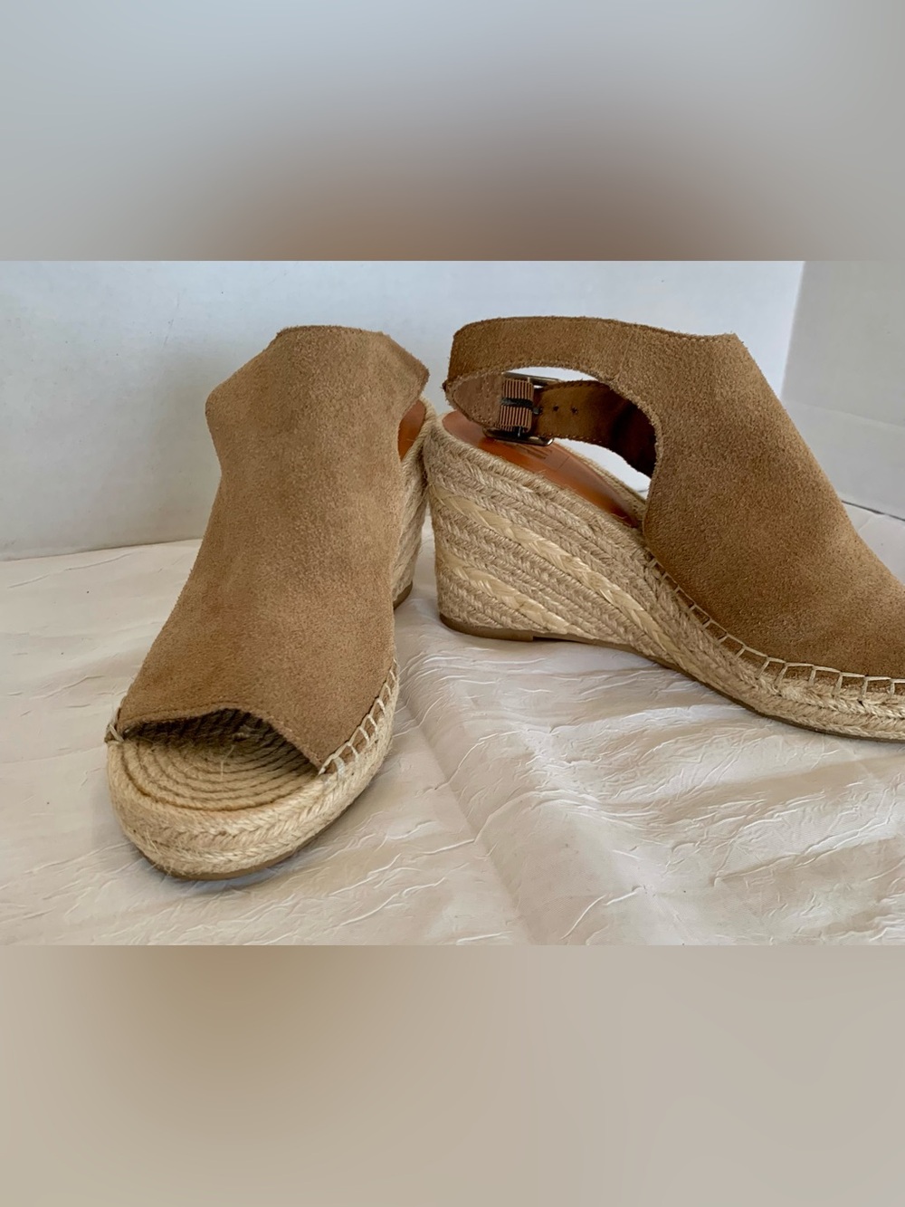 Gap Women's Brown Cognac Suede Leather Ankle Strap Espadrille Wedge Sandals 7.5